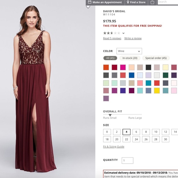 NWT Wine / Burgundy Deep Red Full Length Maxi Lace Dress w V Neck - Bridesmaid - Picture 4 of 5